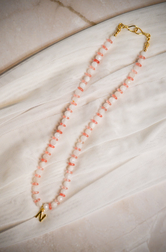 Luna Initial Necklace | Personalized Moonstone and Jade Beaded Necklace