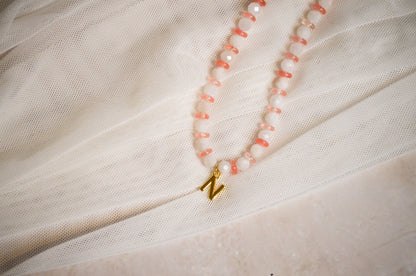Luna Initial Necklace | Personalized Moonstone and Jade Beaded Necklace